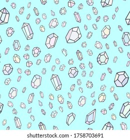 Abstract seamless pattern with precious crystals. Beautiful modern texture with chaotic painted elements. Multicolored background for your design.