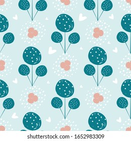 Abstraktes nahtloses Muster für den Druck auf Gewebe. Es ist in hellen und blauen Farben hergestellt. Die Textur sieht gut aus für Kleidung, Bettwäsche, Verpackung, Textilien. Im skandinavischen Stil.