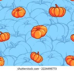 Resumen de un patrón sin fisuras con la ilustración de calabaza. Impresión repetida de Halloween. Cubierta ornamenta con verduras otoñales.
