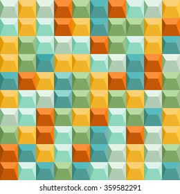 Abstract seamless pattern of pyramid relief as a mosaic of squares and triangles. Geometrical and pyramidal background of spikes. Volume optical illusion. Modern stylish cubes texture. 