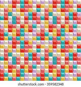 Abstract seamless pattern of pyramid relief as a mosaic of squares and triangles. Geometrical and pyramidal background of spikes. Volume optical illusion. Modern stylish cubes texture. 