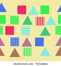 Abstract seamless  pattern of quadrangles, triangles, stripes, intertwining.