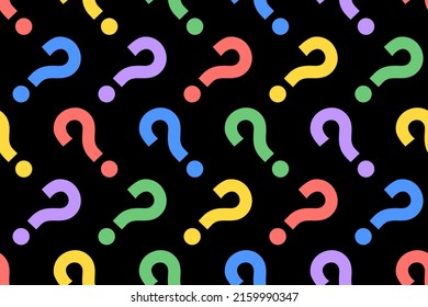 Abstract seamless pattern question marks in rainow colors on a black background