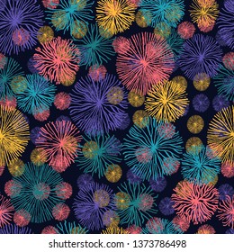 Abstract seamless pattern with radial seeds floral shapes