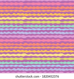 Abstract seamless pattern with rainbow wavy lines, horizontal stripes, organic shapes. Stylish vector texture with smooth fluid forms. Simple multicolor background. Repeat design for decor, print