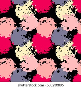 Abstract seamless pattern. Random, chaotic watercolor spots, circles. Repeating background. Distressed texture. Spotted, mottled grunge print