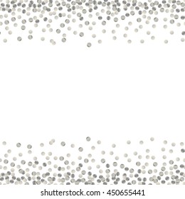Abstract seamless pattern of random silver dots with empty center for text on white background.  Vector illustration.