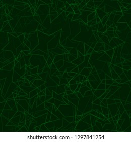 Abstract seamless pattern of randomly arranged contours of stars in green colors