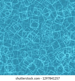 Abstract seamless pattern of randomly arranged contours of squares in light blue colors