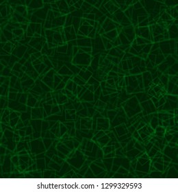 Abstract seamless pattern of randomly arranged contours of squares in green colors