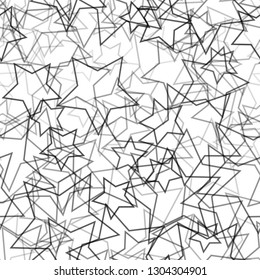 Abstract seamless pattern of randomly arranged contours of stars in black and white colors