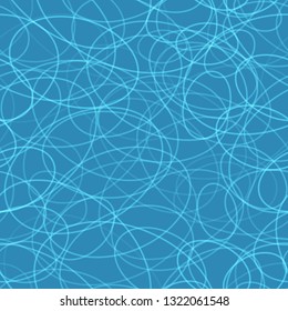 Abstract seamless pattern of randomly arranged contours of ellipses in light blue colors