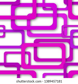 Abstract seamless pattern of randomly arranged purple rectangle frames with soft shadows on white background