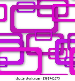 Abstract seamless pattern of randomly arranged purple rectangle frames with soft shadows on white background