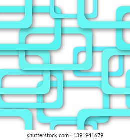 Abstract seamless pattern of randomly arranged light blue rectangle frames with soft shadows on white background