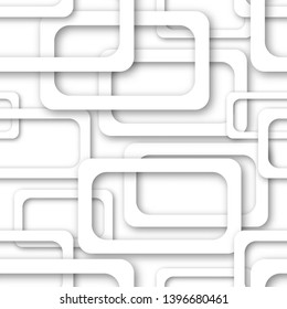 Abstract seamless pattern of randomly arranged gray rectangle frames with soft shadows on white background