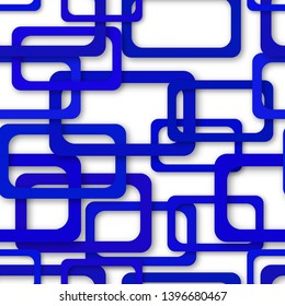 Abstract seamless pattern of randomly arranged blue rectangle frames with soft shadows on white background