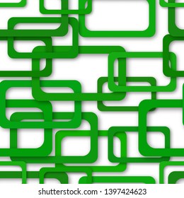 Abstract seamless pattern of randomly arranged green rectangle frames with soft shadows on white background