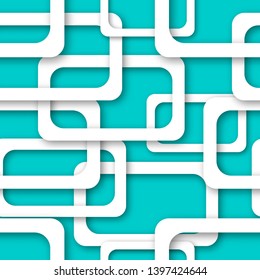Abstract seamless pattern of randomly arranged white rectangle frames with soft shadows on light blue background