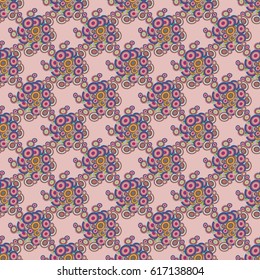 Abstract seamless pattern with randomly bright colored overlapping circles, dots. Abstract background with little circles for your business artwork.