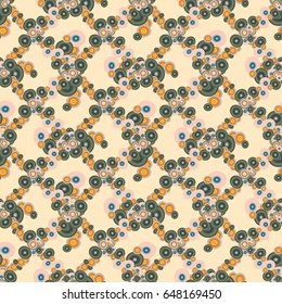 Abstract seamless pattern with randomly bright colored overlapping circles, dots. Abstract background with little circles for your artwork.
