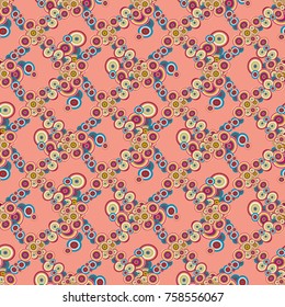 Abstract seamless pattern with randomly bright colored overlapping circles, dots. Abstract background with little circles for your artwork.