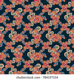 Abstract seamless pattern with randomly bright colored overlapping circles, dots. Abstract background with little circles for your artwork.