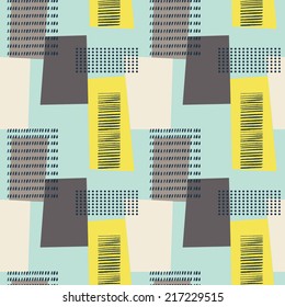 Abstract seamless pattern with rectangles^ lines and dots. Vintage style geometry pattern.