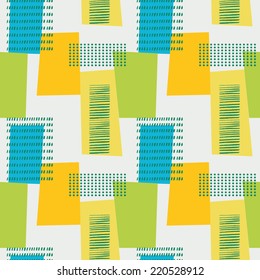 Abstract seamless pattern with rectangles, lines and dots. Vintage style geometry pattern.