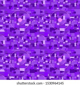 abstract seamless pattern of rectangular different violet shapes and pink circles