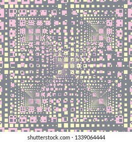 Abstract seamless pattern with rectangular optical illusion, 3d shapes.Smoky pink, yellow and grey vector illustration.