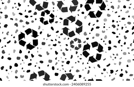 Resumen de un patrón impecable con símbolos de reciclaje. Fondo creativo de leopardo. Ilustración del vector sobre fondo blanco