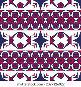 Abstract seamless pattern, red and blue on white background.