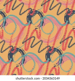 Abstract seamless pattern, red blue yellow brush stroke with paint. Design for fabric, wrapping paper, textile, graffiti chaotic background