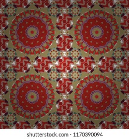 Abstract seamless pattern in red, brown and pink colors. Vector illustration. Ideal for printing on fabric or paper. Square scraps in oriental style.