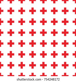 Abstract seamless pattern with red crosses on white background. Modern Swiss design in bauhaus style. Good idea for textile, wallpaper, shopping poster, wrapping paper. Vector illustrations
