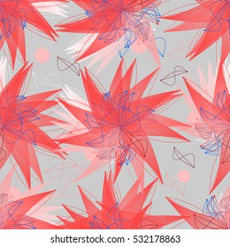 Abstract seamless pattern with red geometrical stars.