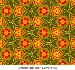 Abstract seamless pattern of red, green, yellow, golden, and orange shades