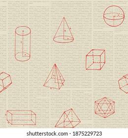 Motif abstrait harmonieux de figures géométriques dessinées à la main rouge sur fond imprimé. Arrière-plan vectoriel répétitif dans un style rétro avec des croquis sur la page du journal ou du magazine