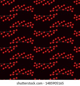 Abstract seamless pattern with red ornament on black background. Merry Christmas and New year Vector. Template design for invitation, poster, card. Winter branches with berries.