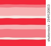 Abstract seamless pattern of red and pink wavy horizontal stripes on a light pale background, hand drawn illustration
