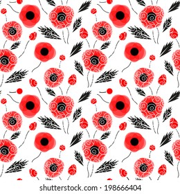 Abstract seamless pattern with a red poppies. Vector illustration