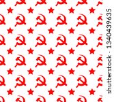 Abstract seamless pattern with red star, hammer and sickle