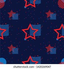 Abstract seamless pattern with red stars and blue lines - Vector