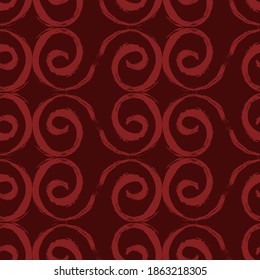 Abstract seamless pattern with red swirls drawn by hand on a dark red background .