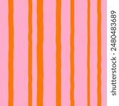Abstract seamless pattern of red wavy vertical stripes on a pink background, hand drawn illustration