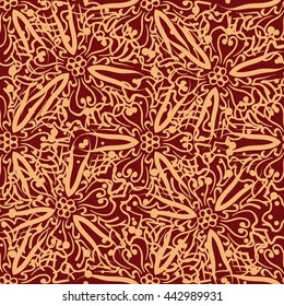 Abstract seamless pattern red,yellow colors. Hand draw vector illustration