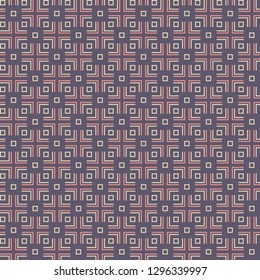 Abstract seamless pattern. Regularly repeating geometric ornament of squares and rectangular lines. Crosses. Vector color background.