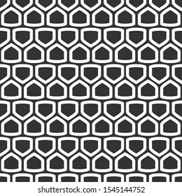 Abstract seamless pattern of regularly repeating geometric shapes, scale. Modern stylish texture. Repeating geometric tiles. Fashion design. Vector monochrome background.