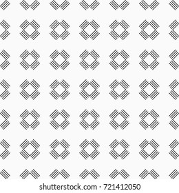 Abstract seamless pattern. Regularly repeating geometric ornament of rhombuses and lines. Linear style. Vector background.